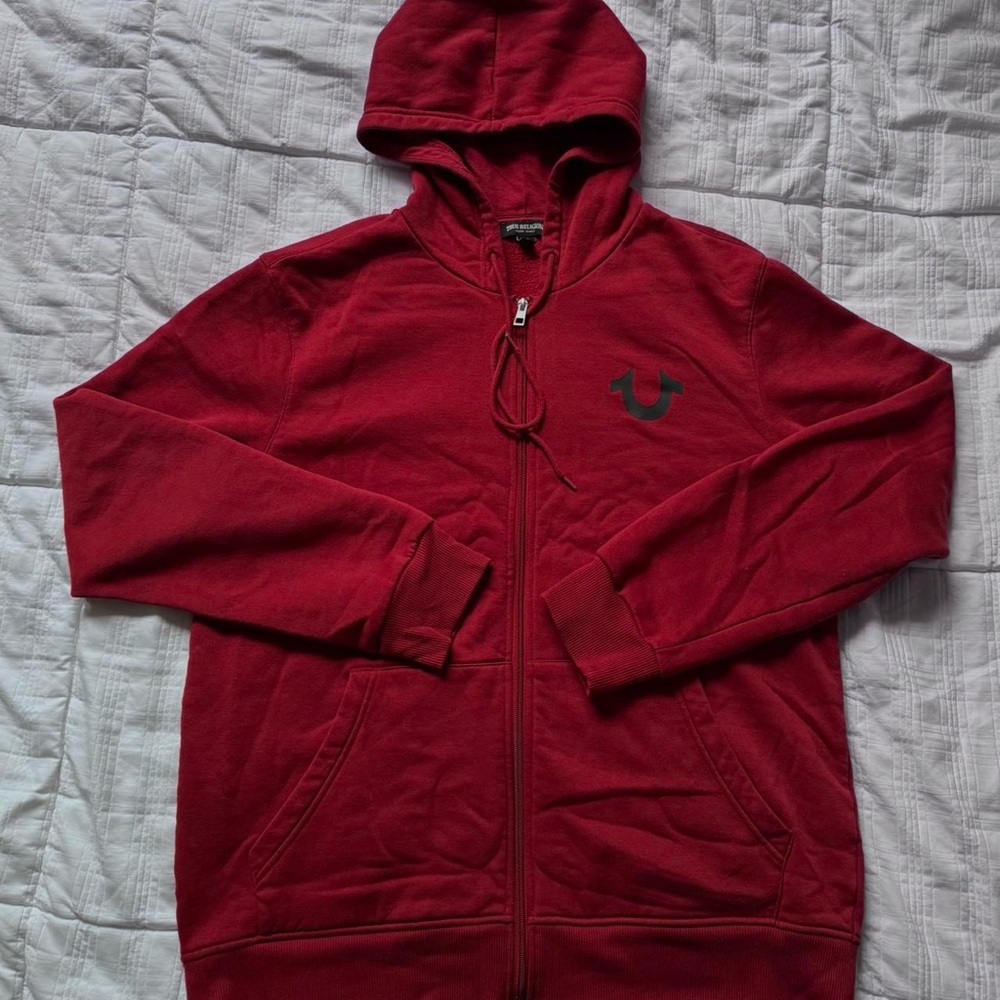 True Religion Men's Zip Up Red Sweater